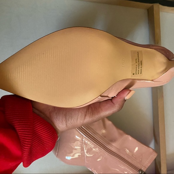 Blush Nude Patent Faux Leather Zip Up Heeled Ankle Boots - Picture 5 of 5